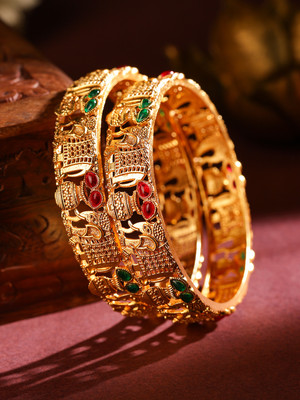 RUBANS Brass Gold-plated Bangle Set(Pack of 2)