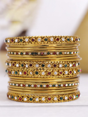 Honbom Metal, Stone, Alloy Cubic Zirconia, Zircon Bangle Set(Pack of 18)