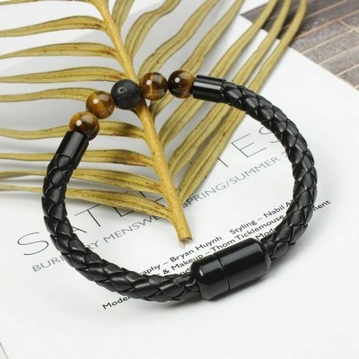 Fashion Frill Leather Beads Silver Bracelet