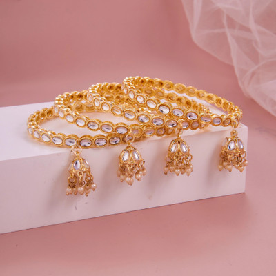 GC PREMIUM JEWELLERY Brass Crystal Gold-plated Bangle Set