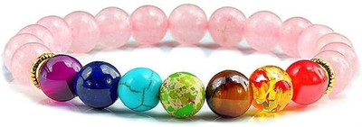 VIBESLE Rose Quartz, Crystal, 7 Chakra Beads Charm Bracelet
