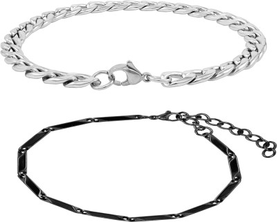 NAKABH Stainless Steel Silver, Black Silver Bracelet(Pack of 2)