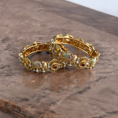 Garnisha Brass Pearl Brass Bangle Set(Pack of 2)