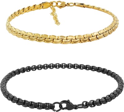 NAKABH Stainless Steel Gold-plated, Black Silver Bracelet(Pack of 2)