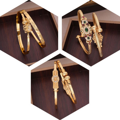 Sangria Brass Diamond Gold-plated Bangle(Pack of 3)
