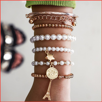 Zaphariq Alloy Pearl Gold-plated Bracelet Set(Pack of 6)