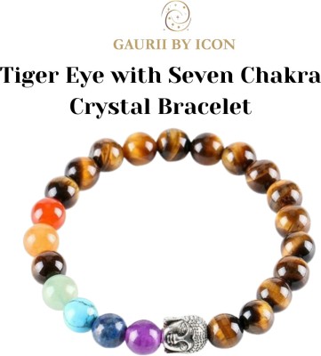 Gauri By icon Rose Quartz, Amethyst, Tiger's Eye, Aquamarine, 7 Chakra, Green Jade Beads Bracelet