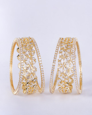 Opal Touch Brass Cubic Zirconia Gold-plated Bangle Set(Pack of 6)