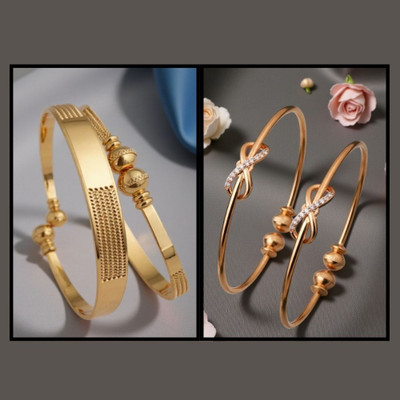 REEWAZIMPERIAL Brass Diamond Gold-plated Bangle Set(Pack of 2)