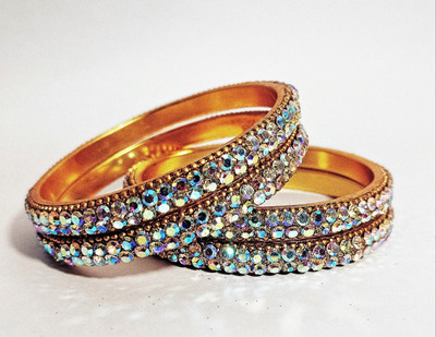 ABC Metal Crystal Brass, Gold-plated Bangle Set(Pack of 4)