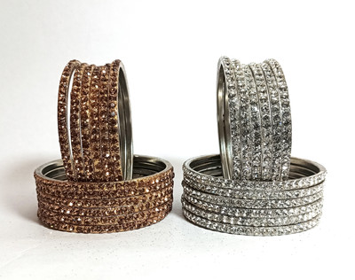 AAHANA Alloy Cubic Zirconia Silver Coated Bangle Set(Pack of 10)