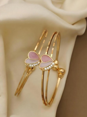 TINALIVA Brass Crystal Gold-plated Bangle(Pack of 2)