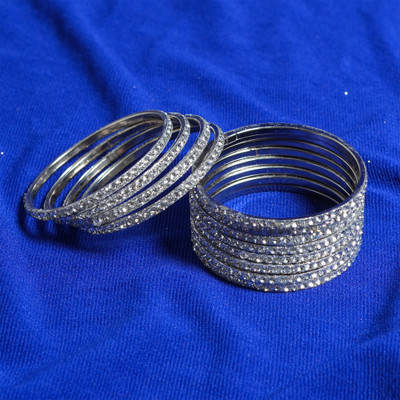 GemCraft Alloy Silver Bangle Set(Pack of 12)