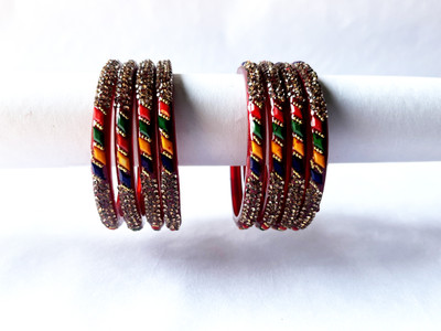 Karaavi Glass Crystal Enamel Bangle Set(Pack of 8)