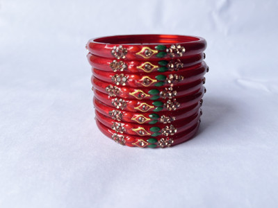 Karaavi Glass Crystal Enamel Bangle Set(Pack of 8)