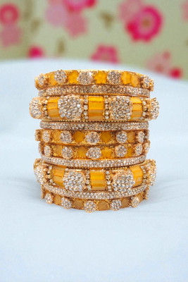 Neha Traditional Alloy Beads, Cubic Zirconia Gold-plated Bangle Set(Pack of 10)
