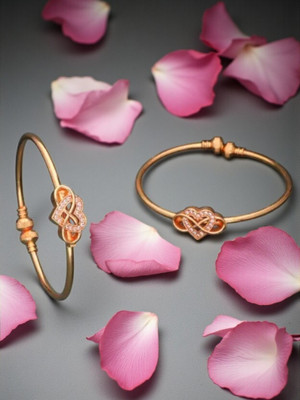 REEWAZIMPERIAL Brass Cubic Zirconia Gold-plated Bangle Set