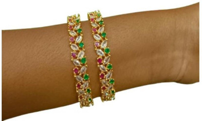 ZAMZAM Copper Emerald Gold-plated Bangle Set(Pack of 2)