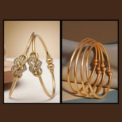 REEWAZIMPERIAL Brass Diamond Gold-plated Bangle Set(Pack of 2)