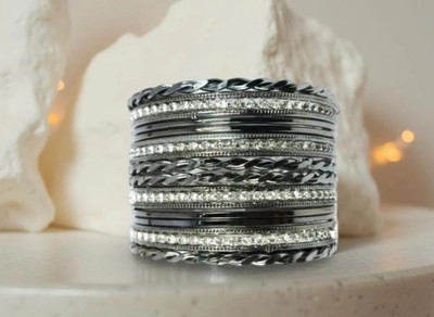 navjai Metal, Stone, Alloy Zircon Silver Bangle Set(Pack of 20)