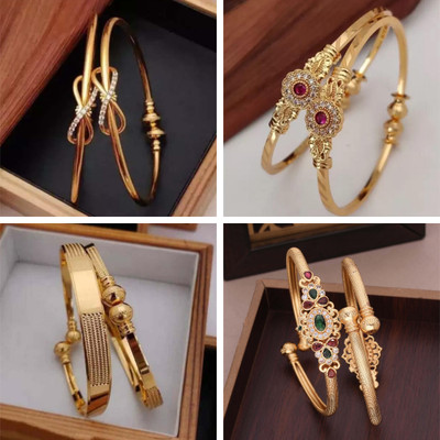 Parisal Brass Diamond Gold-plated Bangle Set(Pack of 4)