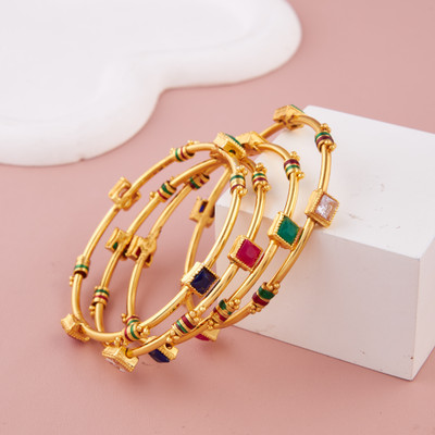 GC PREMIUM JEWELLERY Brass Cubic Zirconia Silver Bangle Set(Pack of 4)