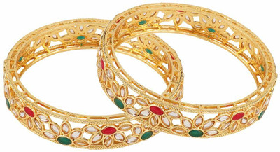Mode Mania Brass Cubic Zirconia Gold-plated Bangle Set(Pack of 2)