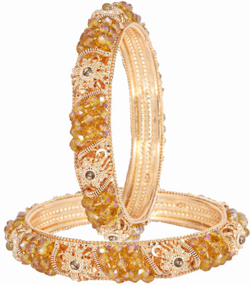 ZULKA Metal, Alloy Pearl, Zircon Gold-plated Bangle Set(Pack of 2)