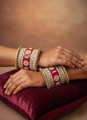 SHINE OF STARS Metal, Stone, Lac Diamond Gold-plated Bangle Set(Pack of 2)