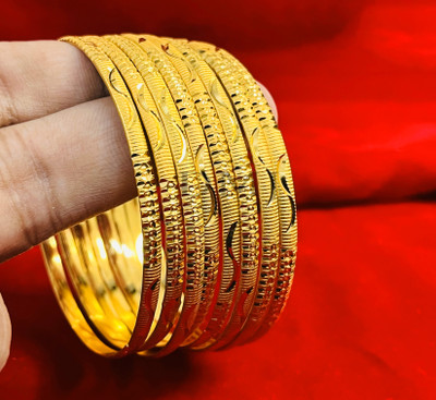 DMJ Brass Gold-plated Bangle Set(Pack of 8)