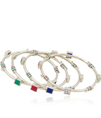 GC PREMIUM JEWELLERY Brass Silver Bangle Set(Pack of 4)