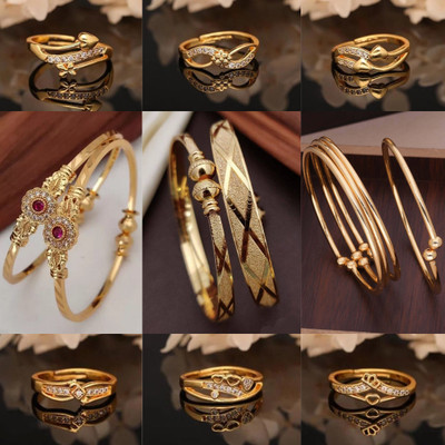 brado jewellery Brass Diamond Gold-plated Bangle Set(Pack of 9)