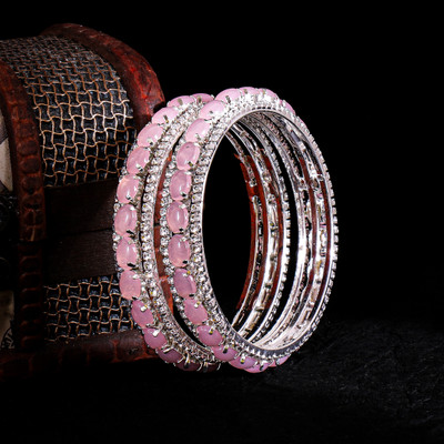 kewai Metal Cubic Zirconia Bangle Set(Pack of 2)