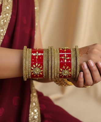 Shareek Alloy Ruby Gold-plated Bangle Set(Pack of 2)