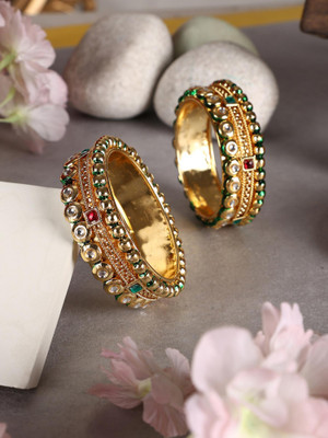 Anika's Creation Brass Cubic Zirconia Gold-plated Bangle Set(Pack of 2)