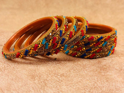 Crazy art gallery Resin Zircon Gold-plated Bangle Set(Pack of 8)