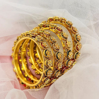 ROHIDAZ Alloy Cubic Zirconia Gold-plated Bangle(Pack of 4)