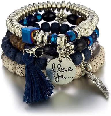 Shining Diva Alloy Crystal Silver Bracelet Set(Pack of 4)