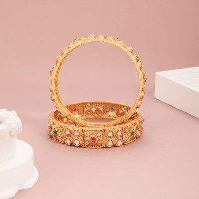 GC PREMIUM JEWELLERY Brass Cubic Zirconia Gold-plated Bangle Set(Pack of 2)