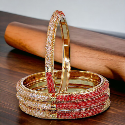 Lucky Jewellery Alloy Cubic Zirconia Gold-plated Bangle Set(Pack of 4)