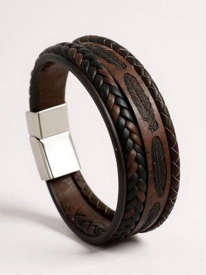 RAPPERSSHOP Leather Sterling Silver Bracelet