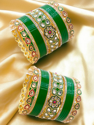 BeautyTrends Brass, Metal Cubic Zirconia Gold-plated Bangle Set(Pack of 2)