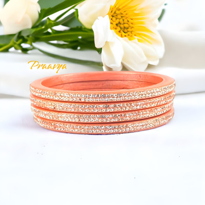 Praavya Lac Cubic Zirconia Rhodium Bangle Set(Pack of 4)