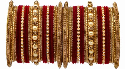 Rijoli Metal Beads, Pearl, Zircon Gold-plated Bangle Set(Pack of 42)