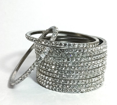 ABC Alloy Crystal Silver Coated Bangle(Pack of 10)
