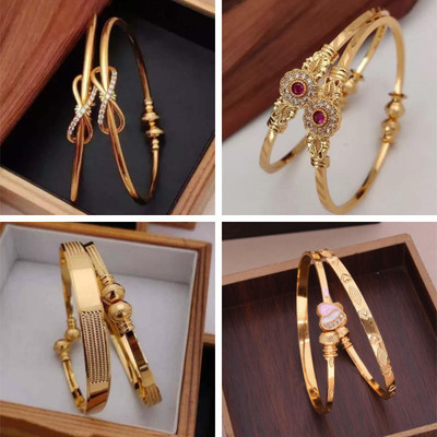 Sangria Brass Diamond Gold-plated Bangle Set(Pack of 4)