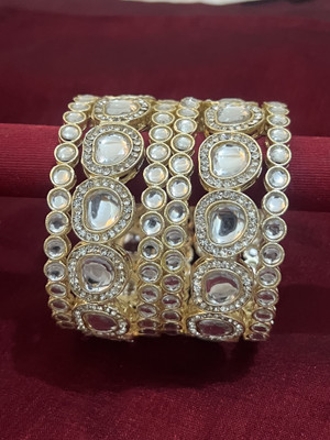 ESSENTICO Alloy Diamond Brass Bangle Set(Pack of 2)
