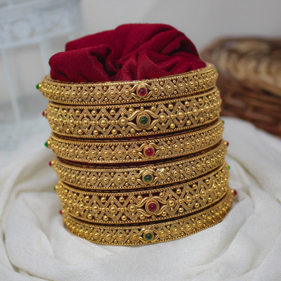 Nagneshi Art Alloy Ruby Gold-plated Bangle Set(Pack of 6)