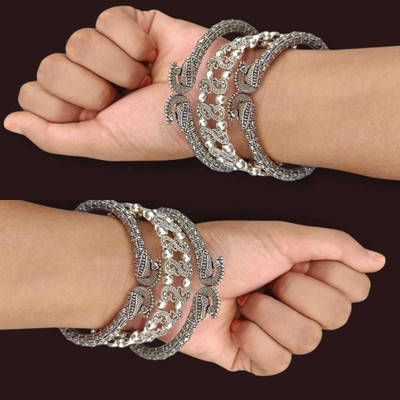 MARWARI TRADERS Brass, Oxidised Silver Silver Coated Bangle Set(Pack of 6)