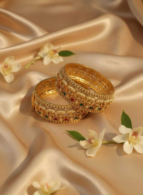 Methi Collections Brass Ruby Gold-plated Bangle Set(Pack of 2)